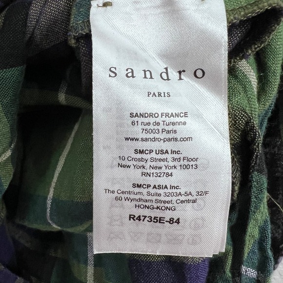 SANDRO PARIS GREEN PLAID LONG SLEEVE RUFFLE NECK HI-LOW SHIRT DRESS Size M - Picture 11 of 16